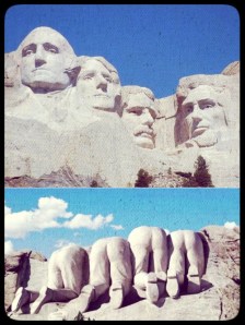 Mount Rushmore front side, top; Mount Rushmore rear, bottom.