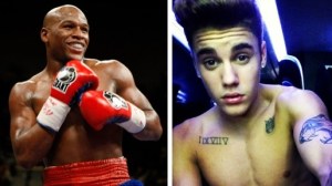 Mayweather, left, and Bieber
