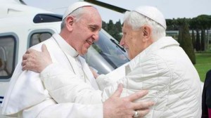 Popes Francis, left, and Benedict, right