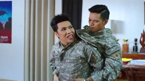 Vice Ganda, left, in a scene from the film, 'Praybeyt Benjamin 2.'