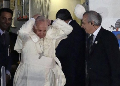 Pope Francis upon arrival at Villamor Airbase in Manila