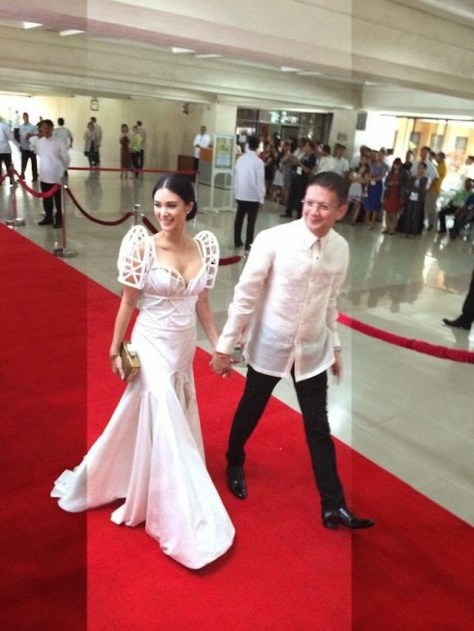 Philippines Senator Escudero and future bride Heart Evangelista, during red carpet ceremonies at the last State of the Nation Address by President Aquino