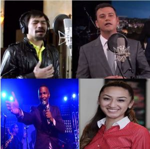 Clockwise: Pacquiao, Kimmel, Balawis, Foxx
