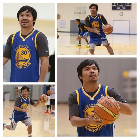 Manny Pacquiao in practice session with the Golden State Warrior in San Francisco last year