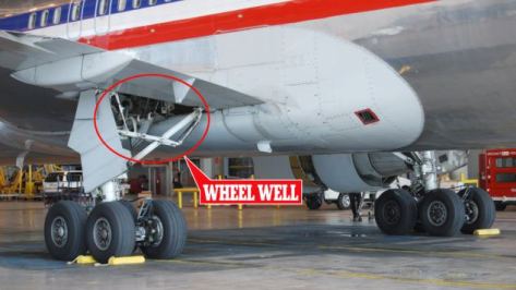 A jumbo jet's wheel well