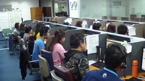 Workers at a call center in the Philippines