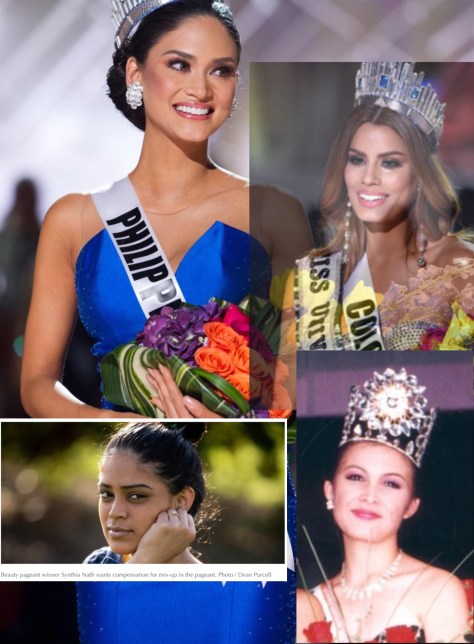 From top, clockwise: Miss Universe Pia Wurtzbach, Miss Colombia Ariadna Guetierrez, Elsa Cabrera, and Cynthia Nath
