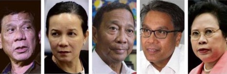 L-R: Duterte, Poe, Binay, Roxas, Santiago