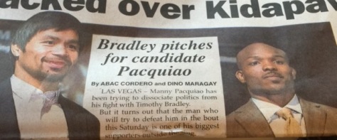 Front page story in the Philippine Star